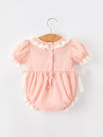 Rylee Faith Designs - Western Horse Embroidery Girls Romper Lace Petals Collar Puff Sleeve - alternate view 7