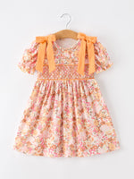 Rylee Faith Designs - Peach Bow Smocked Floral Girl Dress - alternate view 7