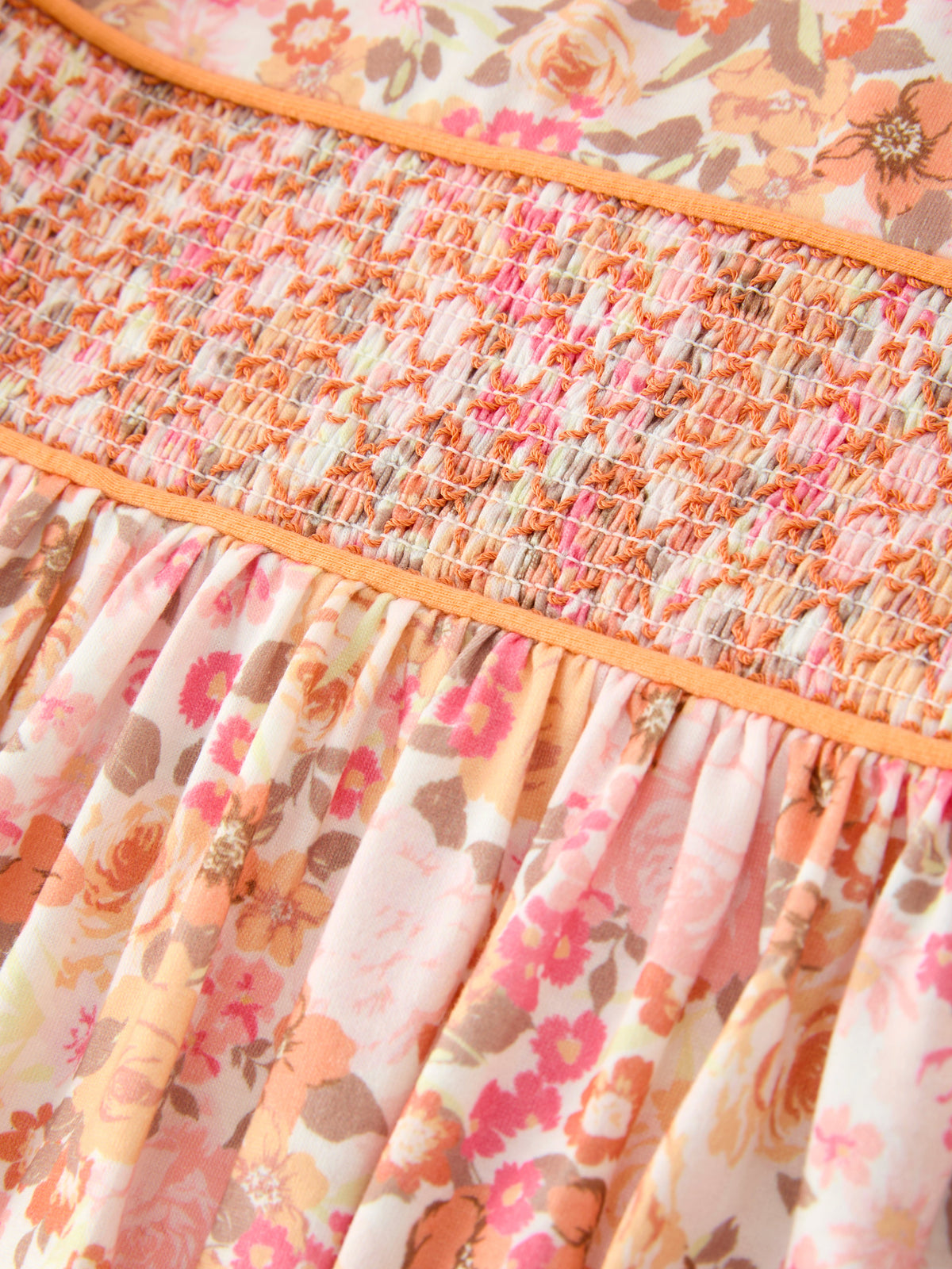 Rylee Faith Designs - Peach Bow Smocked Floral Girl Dress - alternate view 11