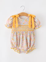 Rylee Faith Designs - Yellow Bow Smocked Floral Baby Bubble