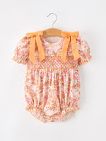 Rylee Faith Designs - Peach Bow Smocked Floral Baby Bubble - alternate view 6