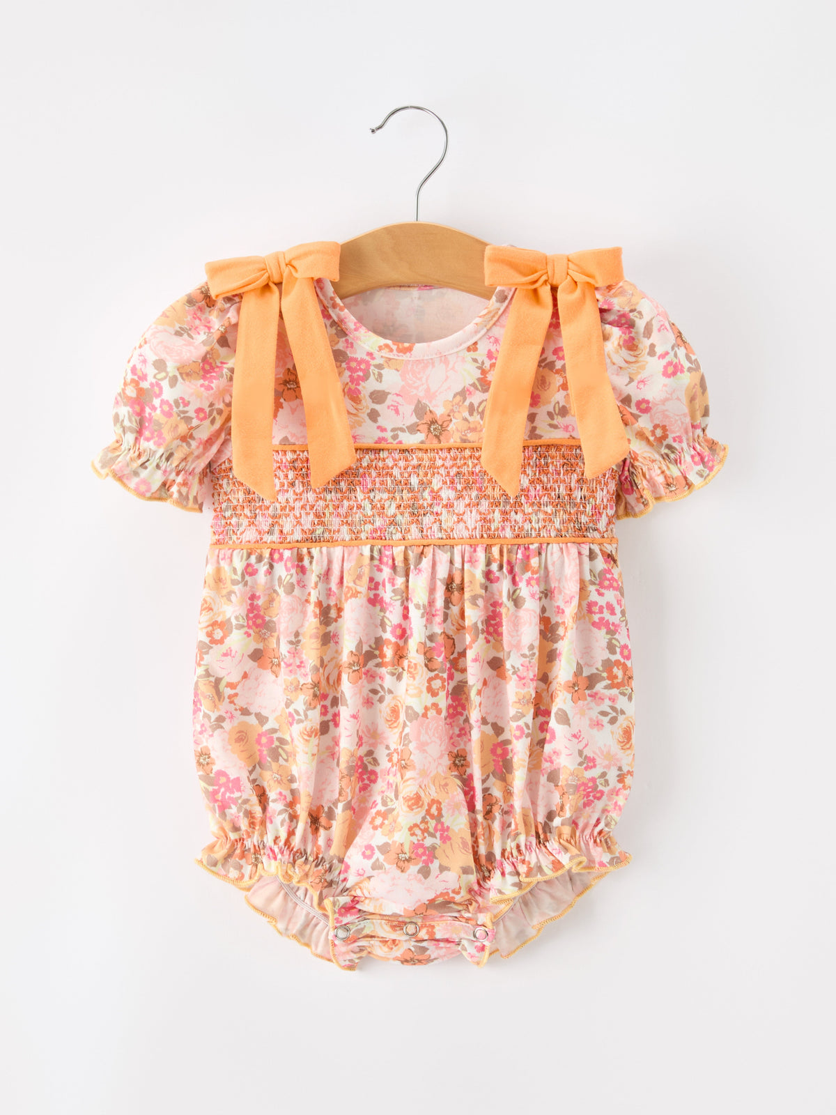 Rylee Faith Designs - Peach Bow Smocked Floral Baby Bubble - alternate view 6