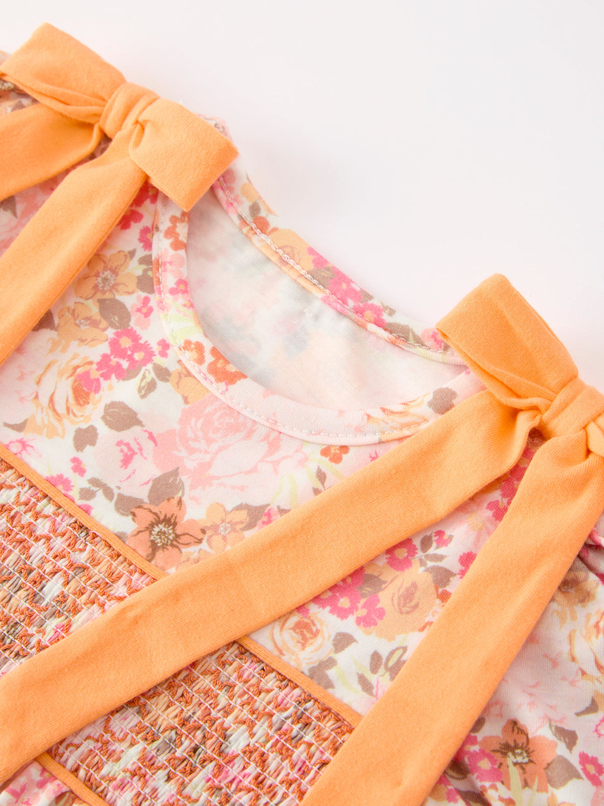 Rylee Faith Designs - Peach Bow Smocked Floral Baby Bubble - alternate view 8