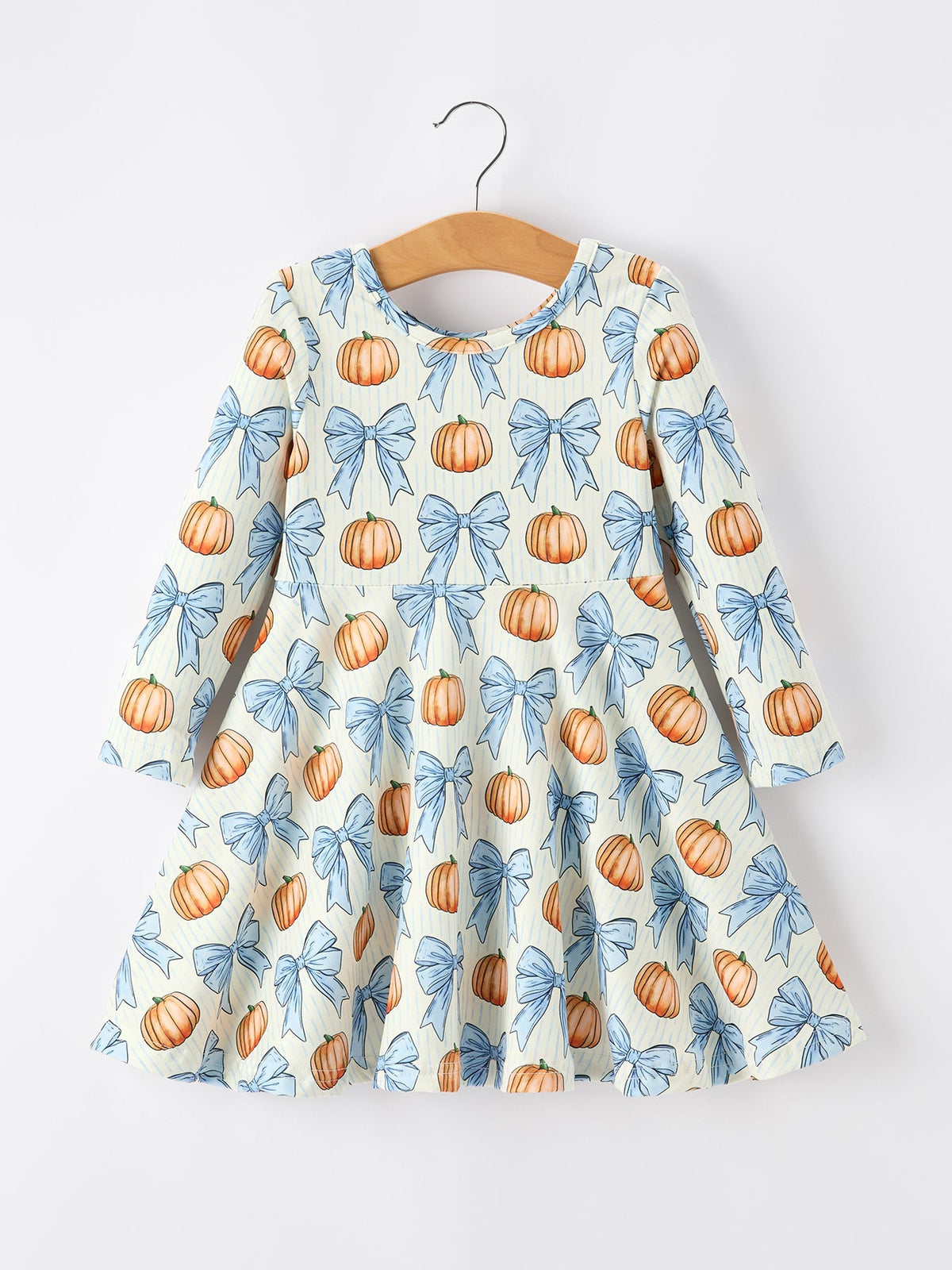 Rylee Faith Designs - Halloween Thanksgiving Pumpkin Bow Girls Dress Long Sleeve - alternate view 2