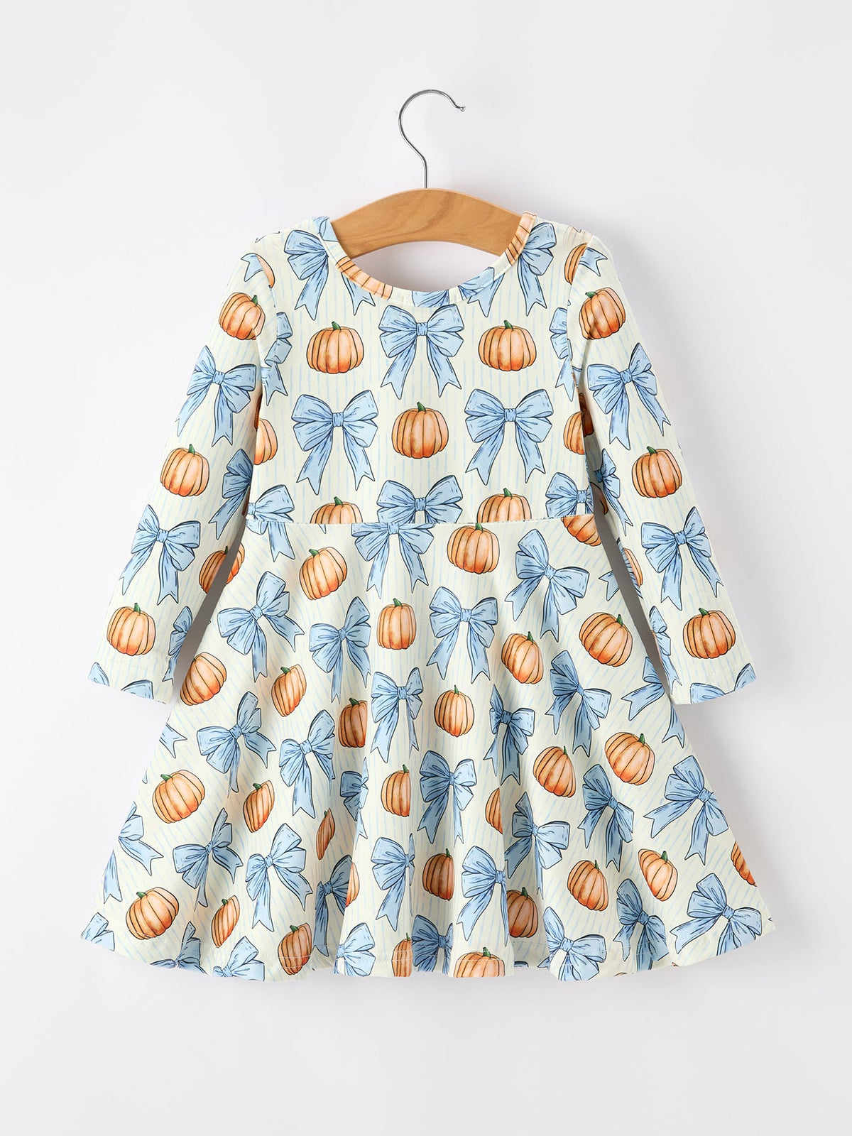 Rylee Faith Designs - Halloween Thanksgiving Pumpkin Bow Girls Dress Long Sleeve