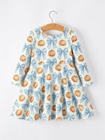 Rylee Faith Designs - Halloween Thanksgiving Pumpkin Bow Girls Dress Long Sleeve