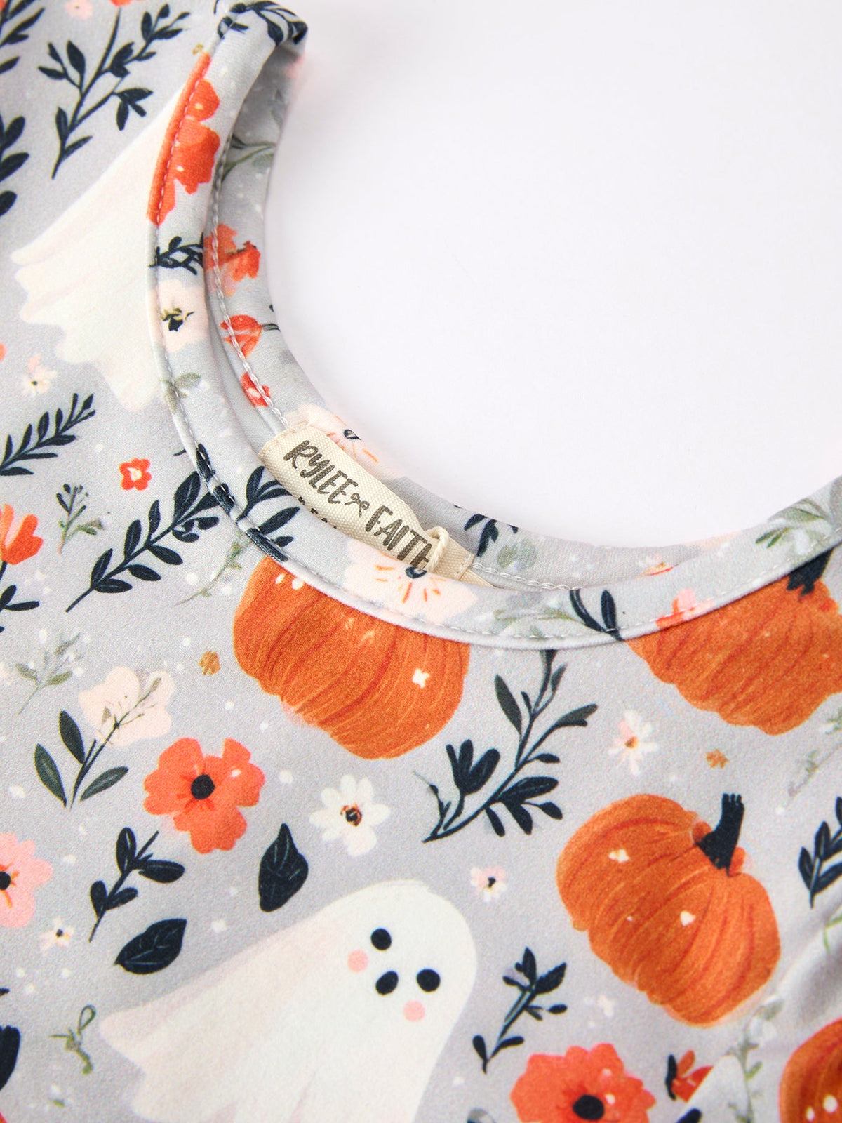 Rylee Faith Designs - Halloween Pumpkin Ghost Girls Dress Long Sleeve Twirl Dress - alternate view 9