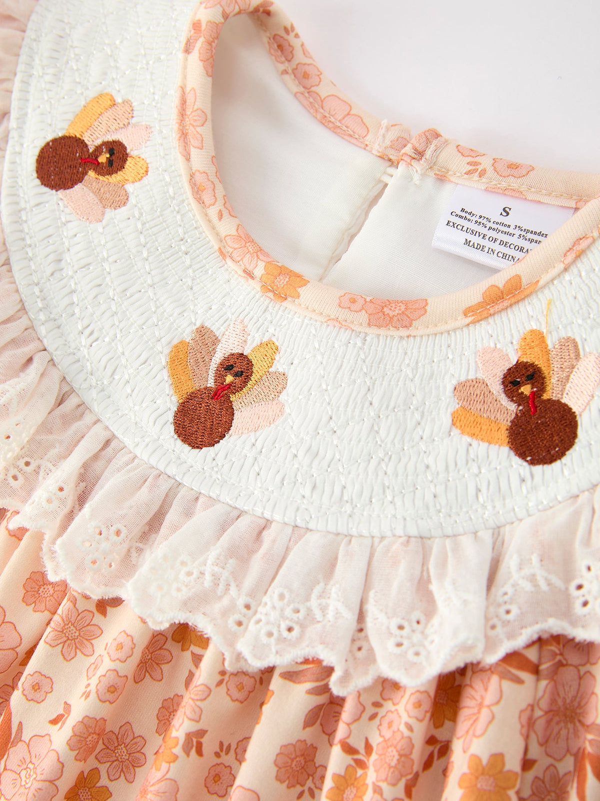 Rylee Faith Designs - Thanksgiving Turkey Floral Lace Ruffle Girls Dress - alternate view 10