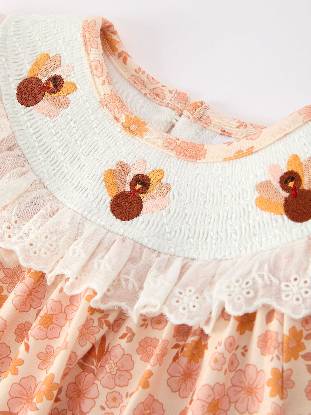 Rylee Faith Designs - Thanksgiving Turkey Floral Lace Bubble Girls Romper - alternate view 9