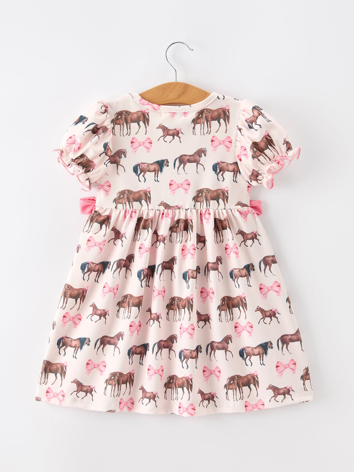 Rylee Faith Designs - Western Horse Smocked Girls Dress Bow Ruffle Short Sleeve - alternate view 2