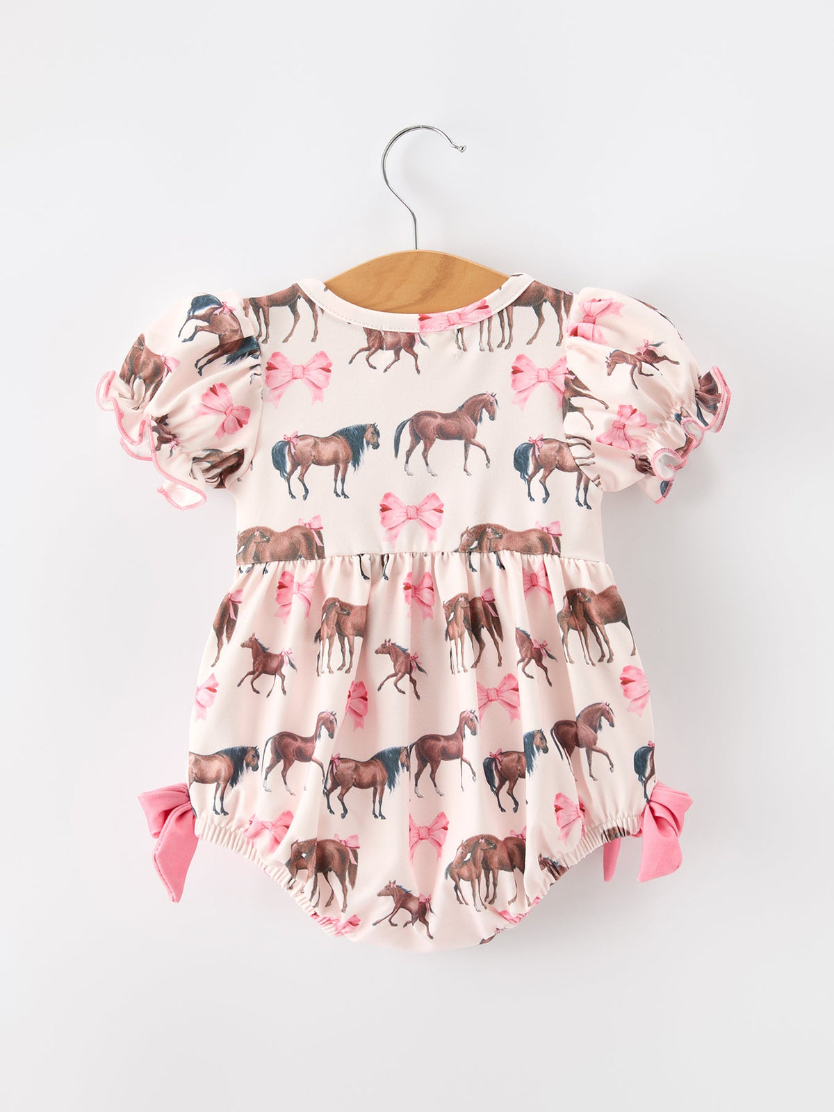 Rylee Faith Designs - Western Horse Smocked Girls Romper Bow Ruffle Short Sleeve - alternate view 2