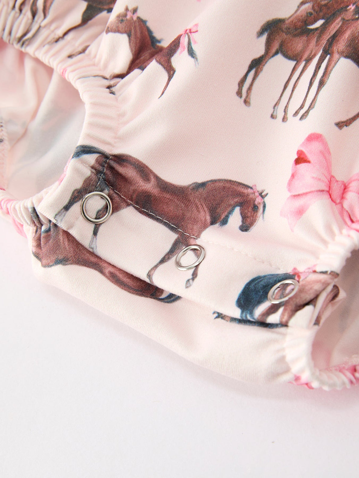 Rylee Faith Designs - Western Horse Smocked Girls Romper Bow Ruffle Short Sleeve - alternate view 5