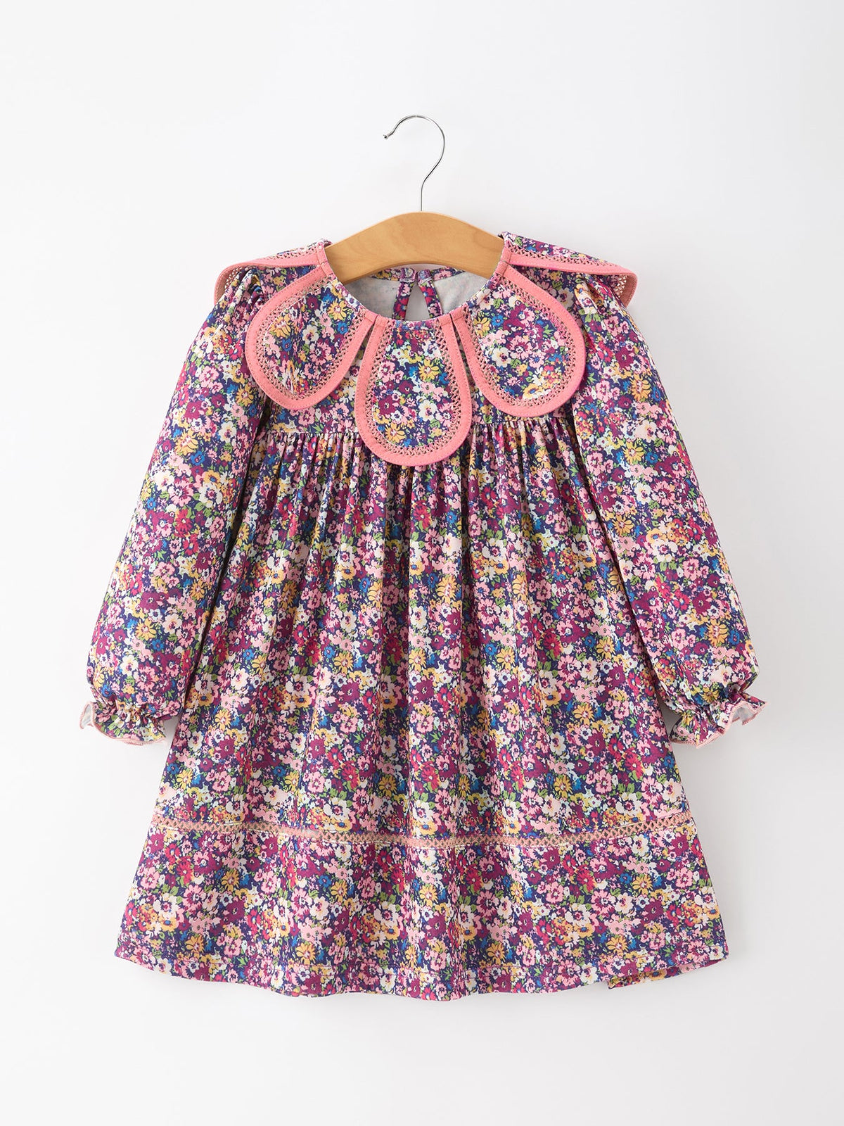 Rylee Faith Designs - Pink Floral Petals Collar Girl Dress