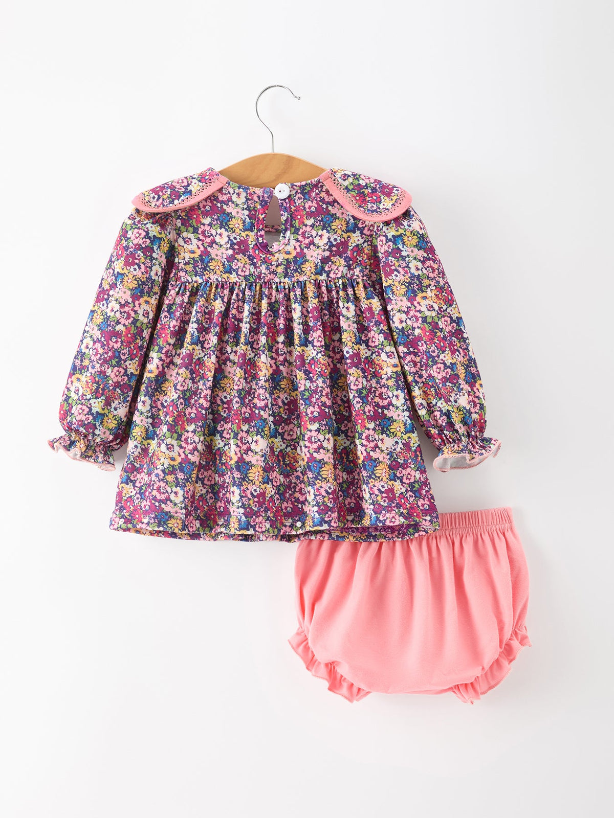 Rylee Faith Designs - Pink Floral Petals Collar Girl Bloomer Set - alternate view 2