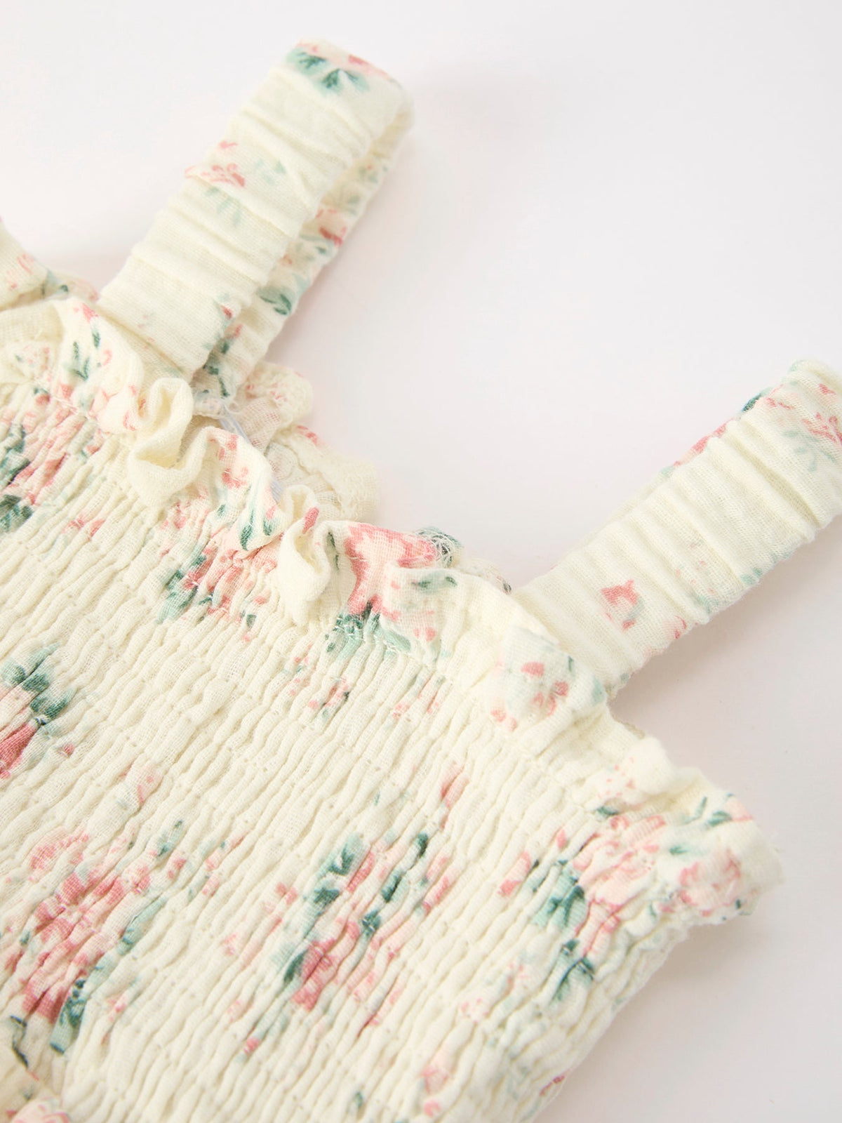 Rylee Faith Designs - Muslin Summer Floral Print Smocked Baby Girl Romper Set Hat - alternate view 3