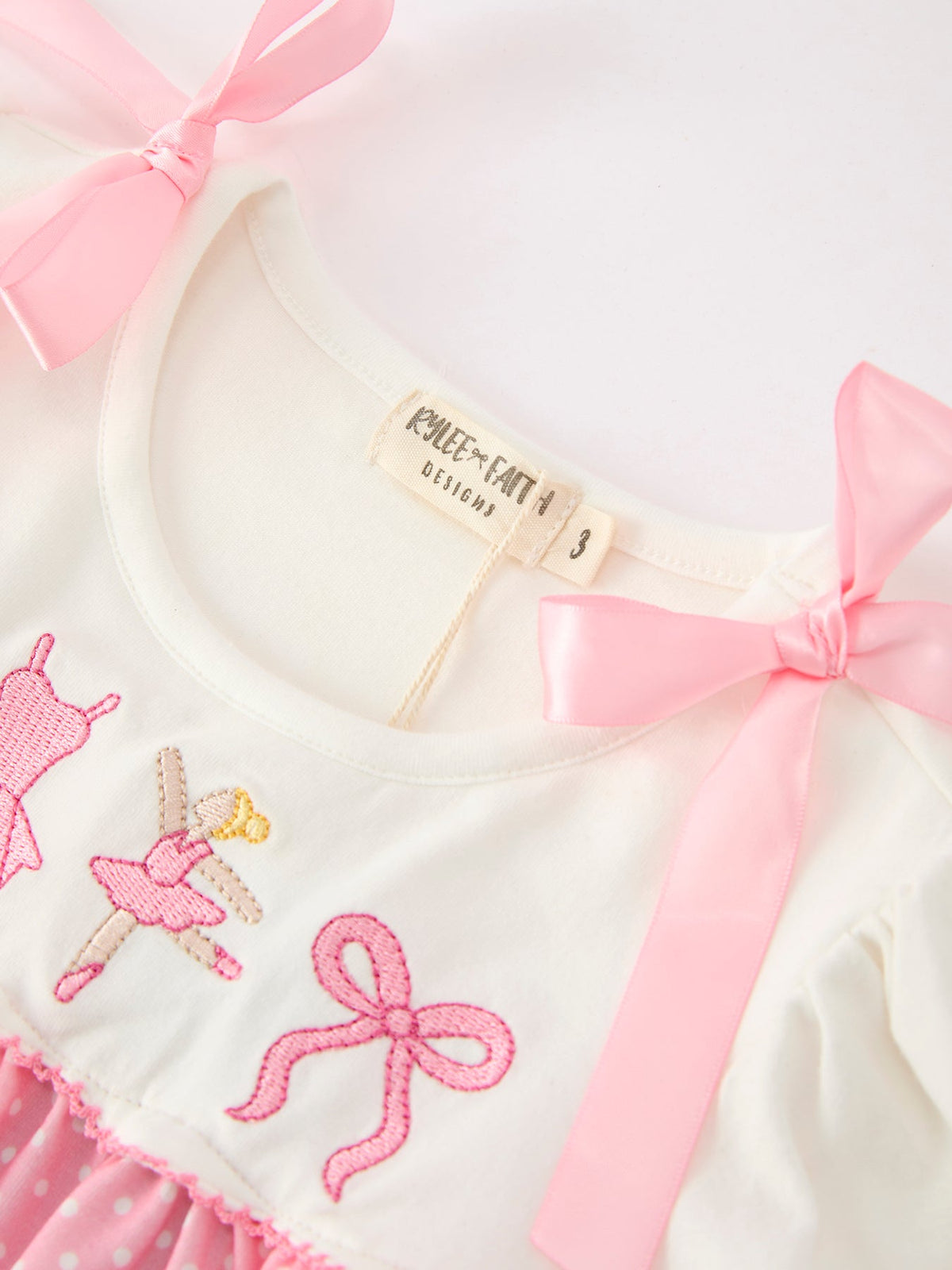 Rylee Faith Designs - Fall Pink Ballet Embroidery Bow Polka Dot Dress - alternate view 9