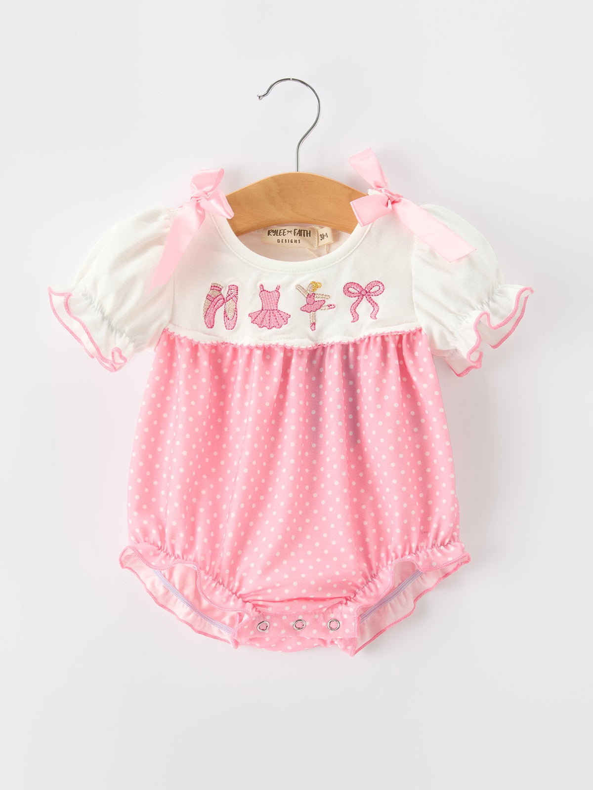 Rylee Faith Designs - Fall Pink Ballet Embroidery Bow Bubble Romper - alternate view 9