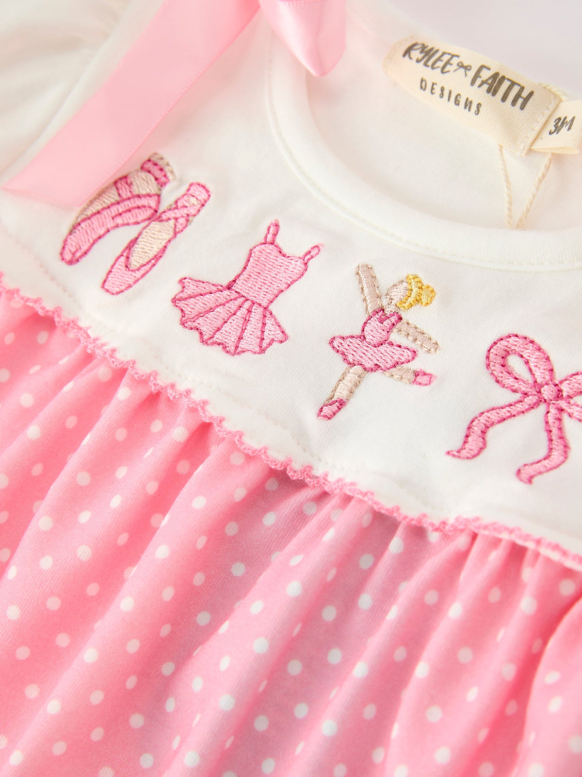 Rylee Faith Designs - Fall Pink Ballet Embroidery Bow Bubble Romper - alternate view 12