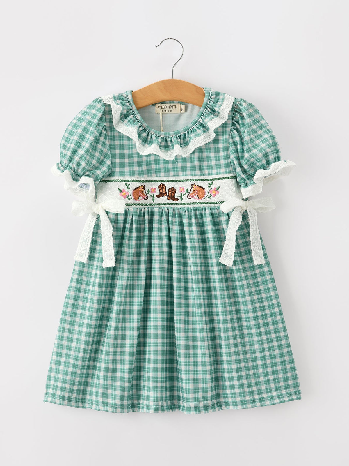 Rylee Faith Designs - Western Plaid Horse Embroidered Girl Dress - alternate view 6