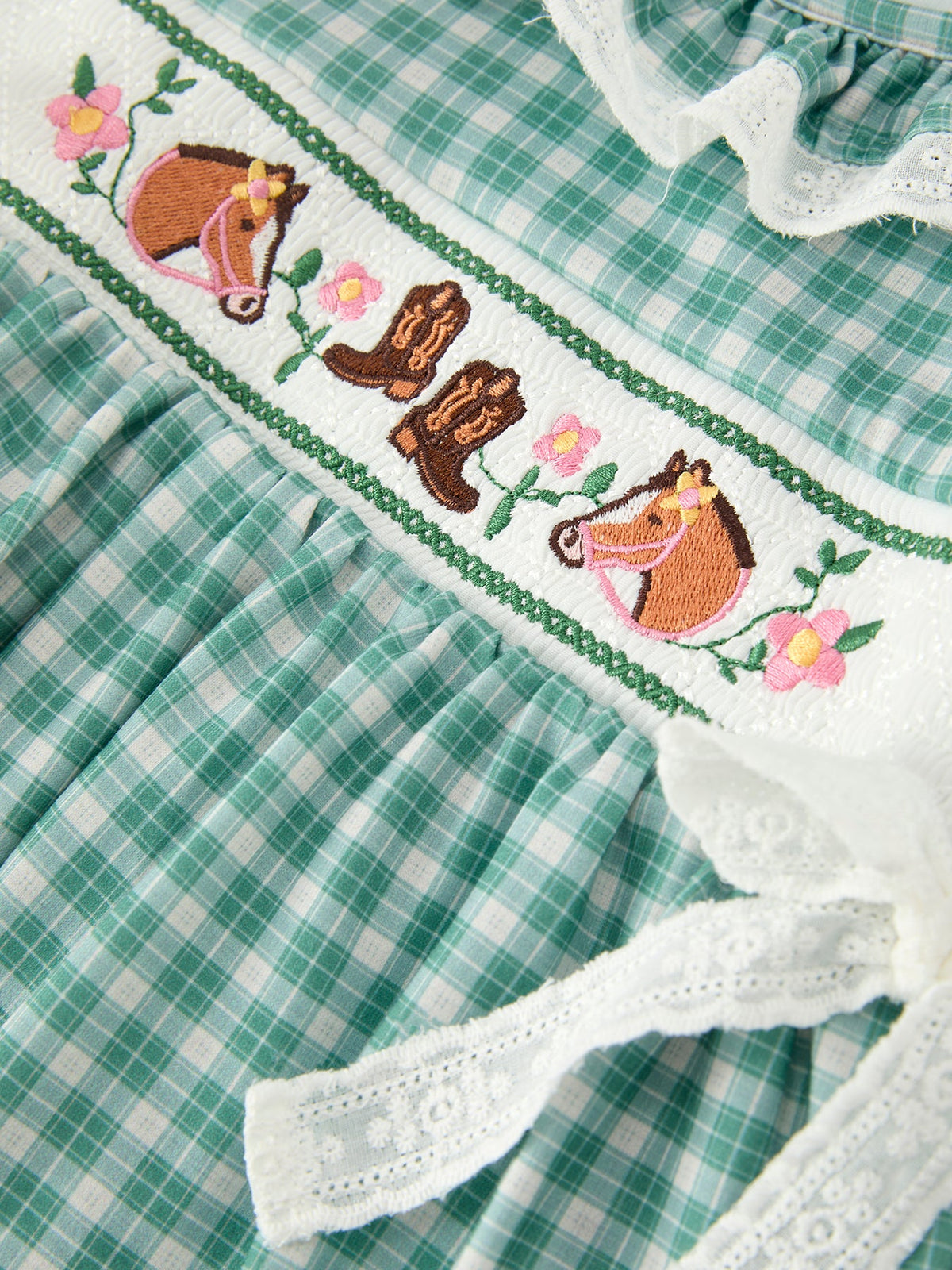 Rylee Faith Designs - Western Plaid Horse Embroidered Girl Dress - alternate view 9