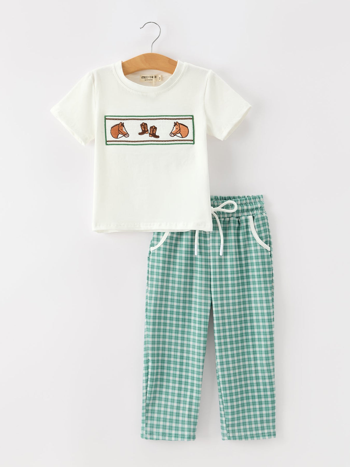 Rylee Faith Designs - Western Plaid Horse Embroidery Boy Pants Set - alternate view 6
