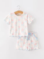 Rylee Faith Designs - Bow Floral Girl Short Set Scallop Hem