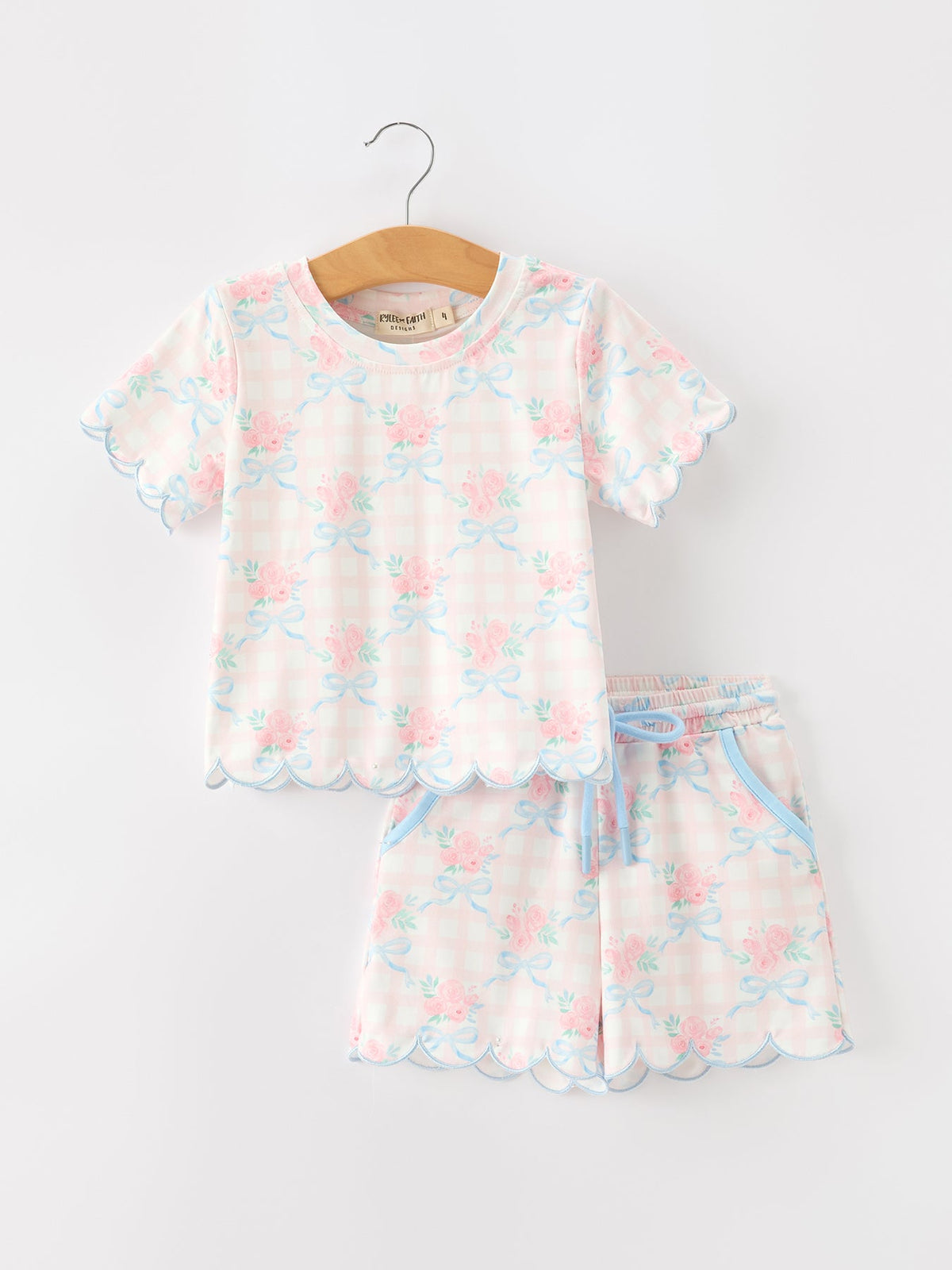 Rylee Faith Designs - Bow Floral Girl Short Set Scallop Hem