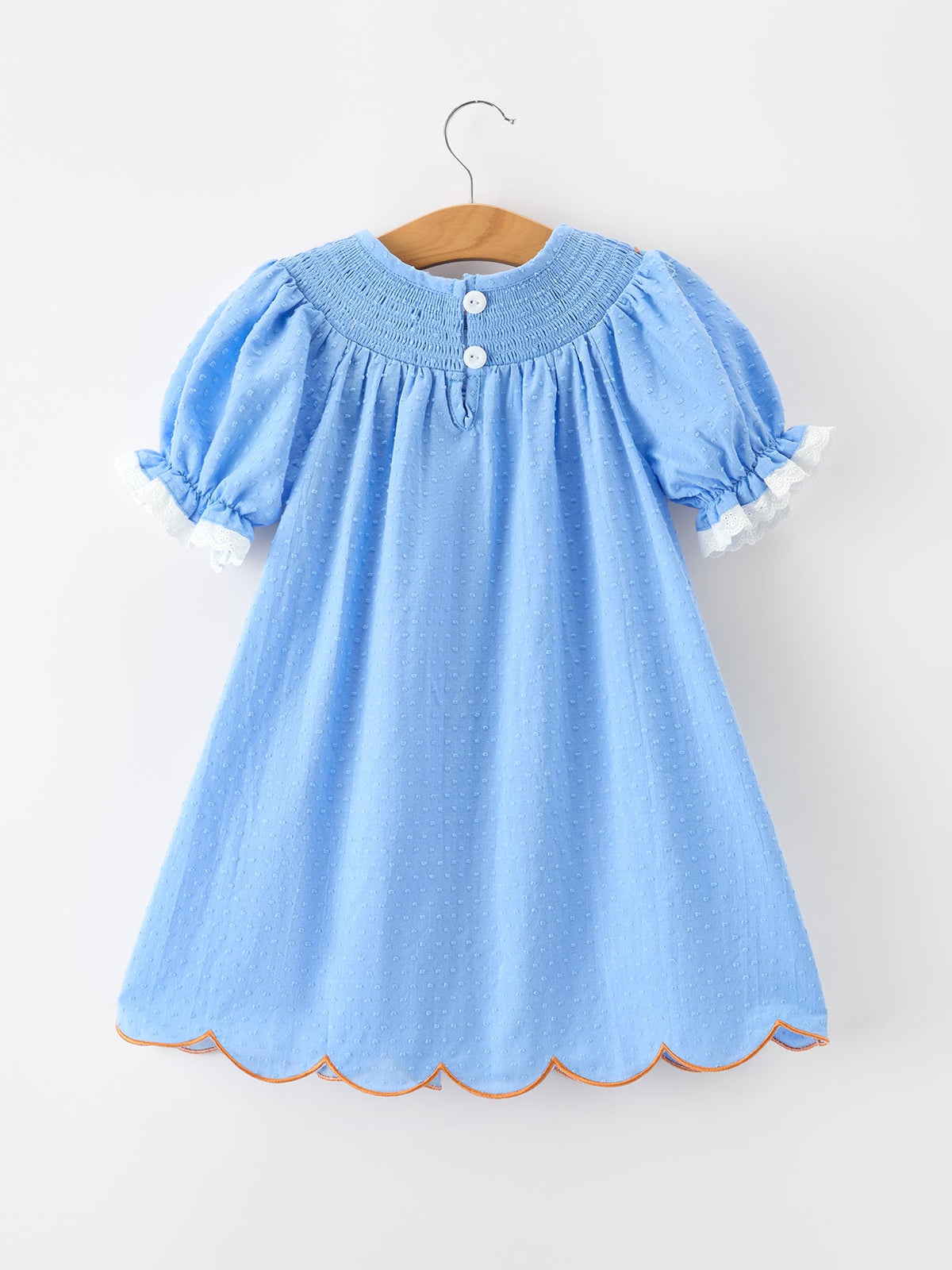 Rylee Faith Designs - Blue Fall Thanksgiving&Halloween Pumpkin Smock Embroidery Lace Baby Girl Dress - alternate view 7