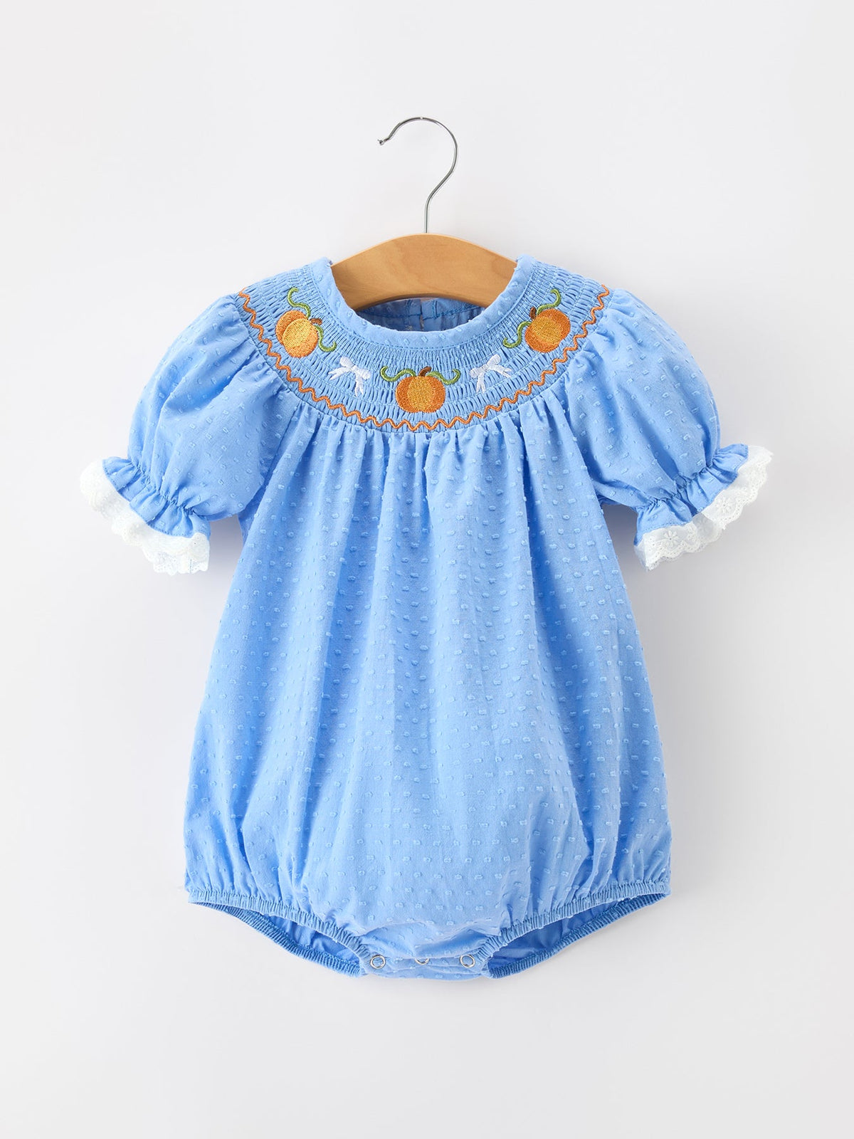 Rylee Faith Designs - Halloween Thanksgiving Pumpkin Smocked Bubble Romper - alternate view 6