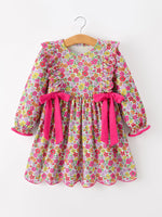 Rylee Faith Designs - Hot Pink Bow Floral Girl Dress