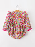 Rylee Faith Designs - Hot Pink Bow Floral Girl Bubble Romper - alternate view 2