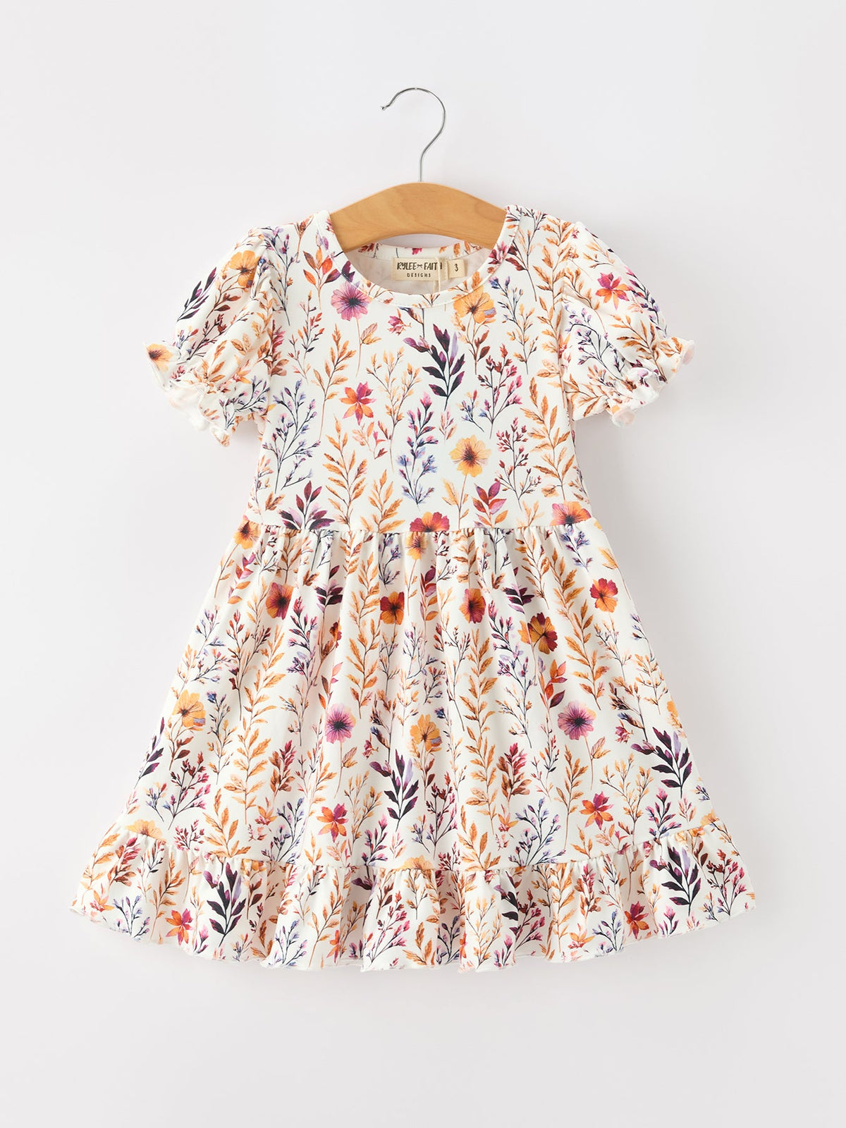 Rylee Faith Designs - Fall Floral Puff Sleeve Ruffle Girls Dress - alternate view 6