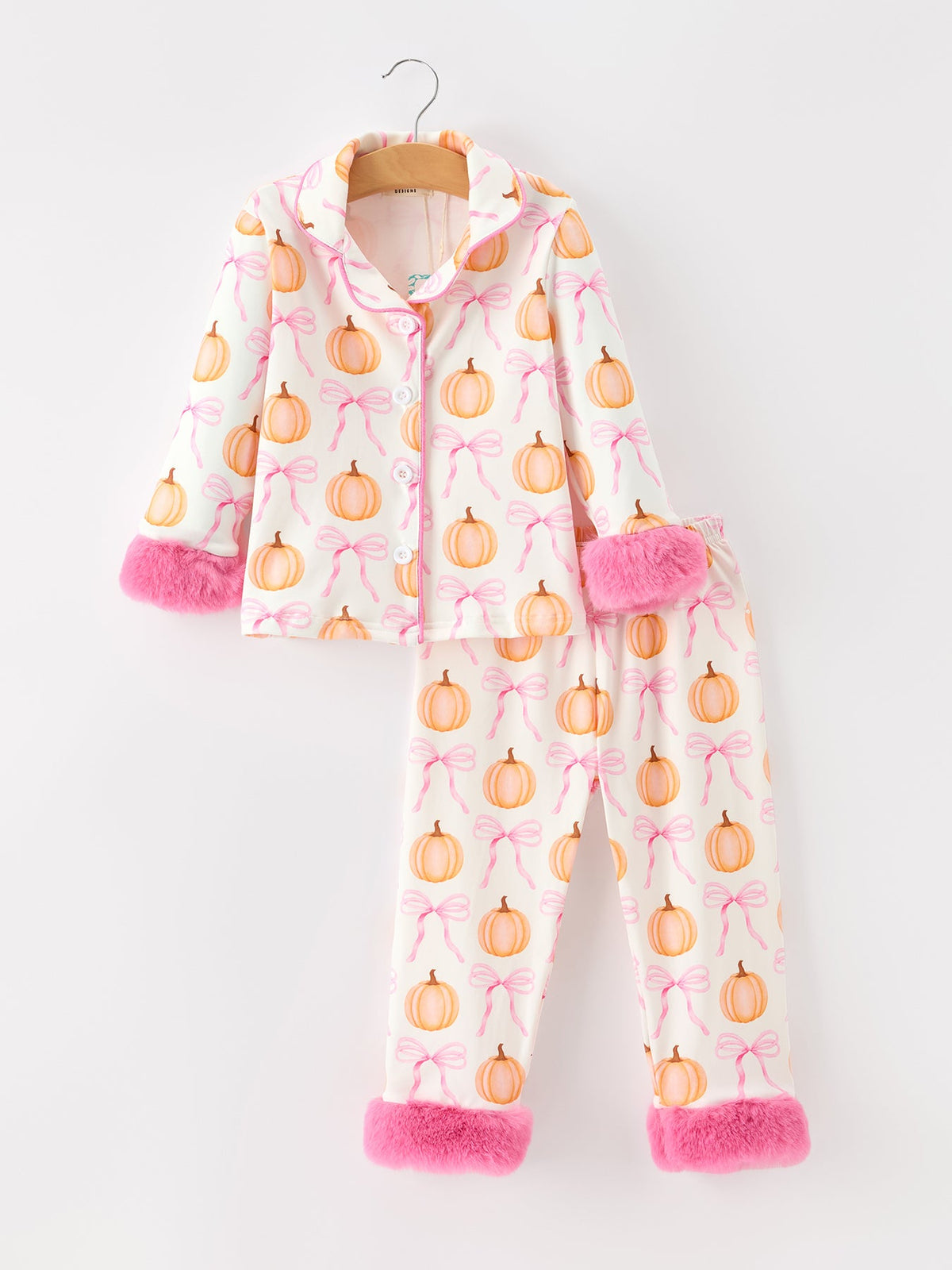 Rylee Faith Designs - Halloween Thanksgiving Pumpkin Bow Fur Pajama Set - alternate view 6