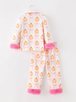 Rylee Faith Designs - Halloween Thanksgiving Pumpkin Bow Fur Pajama Set - alternate view 7