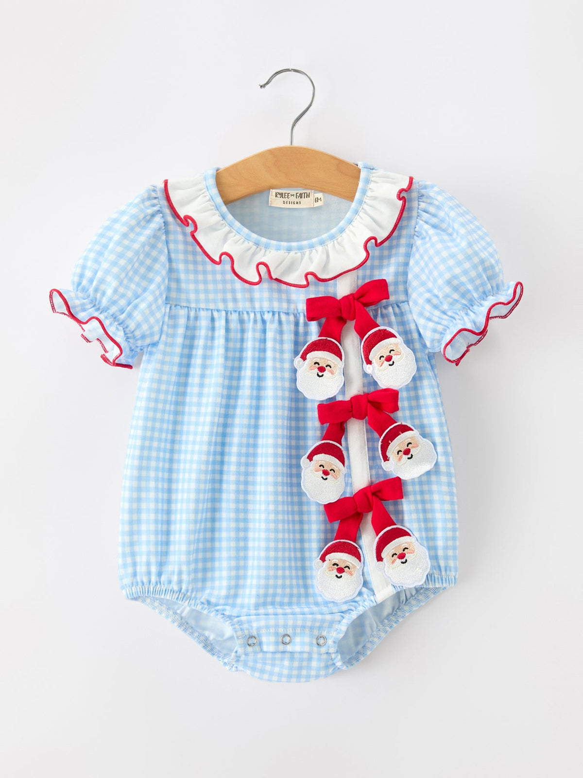 Rylee Faith Designs - Christmas Santa Bow Plaid Girls Bubble Romper