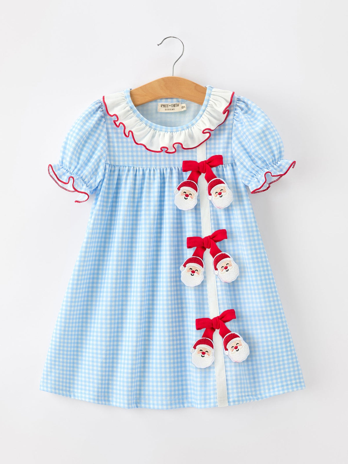 Rylee Faith Designs - Christmas Santa Bow Plaid Girls Dress