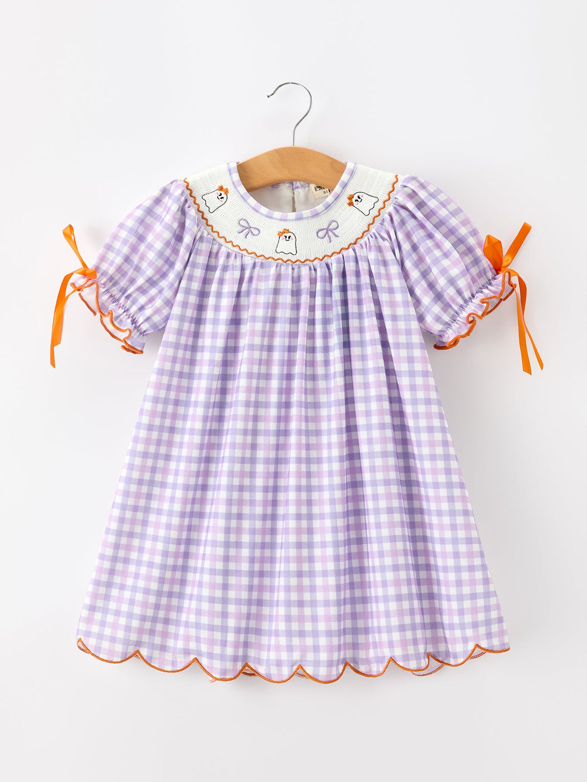 Rylee Faith Designs - Halloween Ghost Plaid Bow Scallop Girls Dress