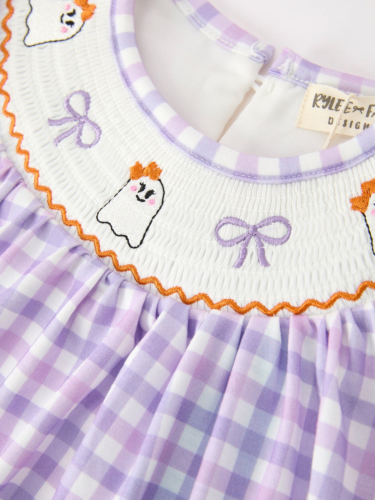 Rylee Faith Designs - Halloween Ghost Plaid Bow Scallop Girls Dress - alternate view 3