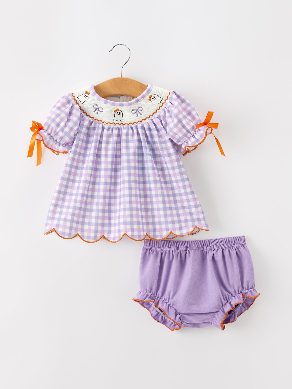Rylee Faith Designs - Halloween Ghost Plaid Bow Girls Bloomer Set