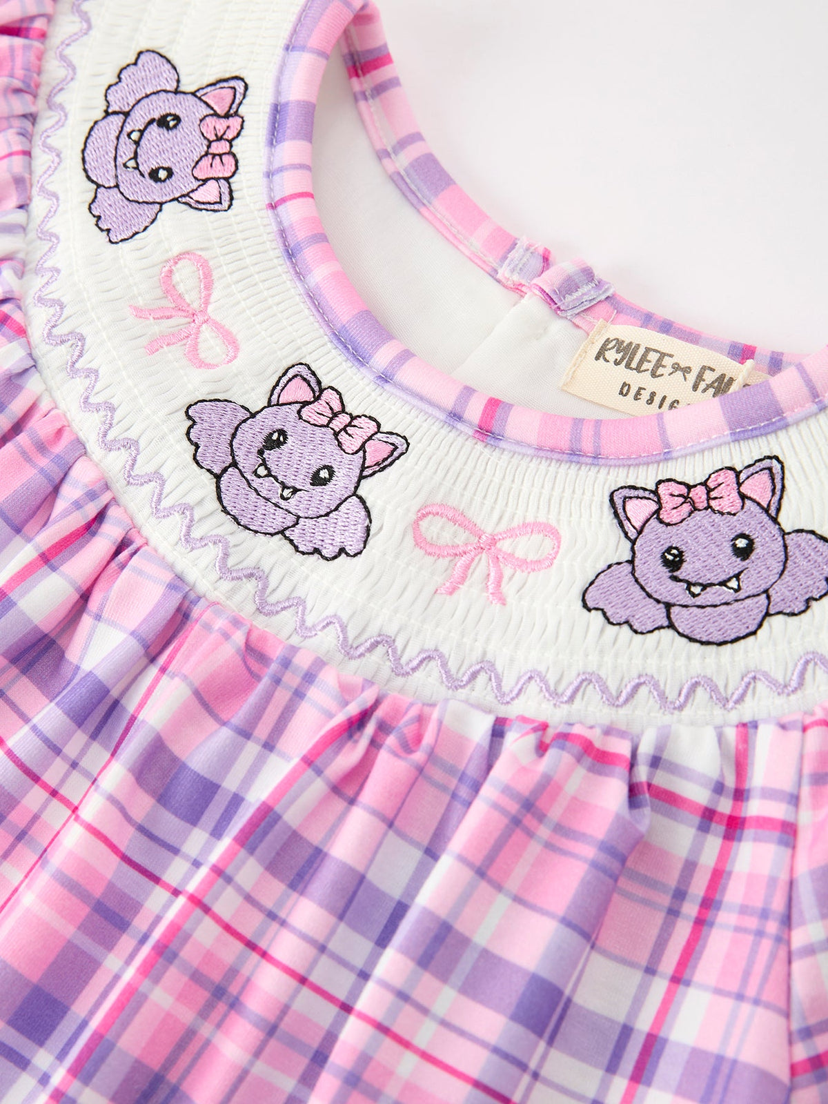Rylee Faith Designs - Halloween Plaid Bat Smocked Girls Dress - alternate view 3