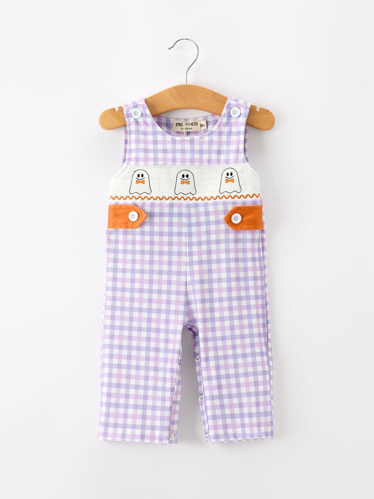 Rylee Faith Designs - Halloween Ghost Plaid Smocked Baby Boy Romper