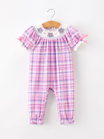Rylee Faith Designs - Halloween Plaid Bat Smocked Girls Romper