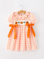 Rylee Faith Designs - Halloween Pumpkin Plaid Bow Girls Dress