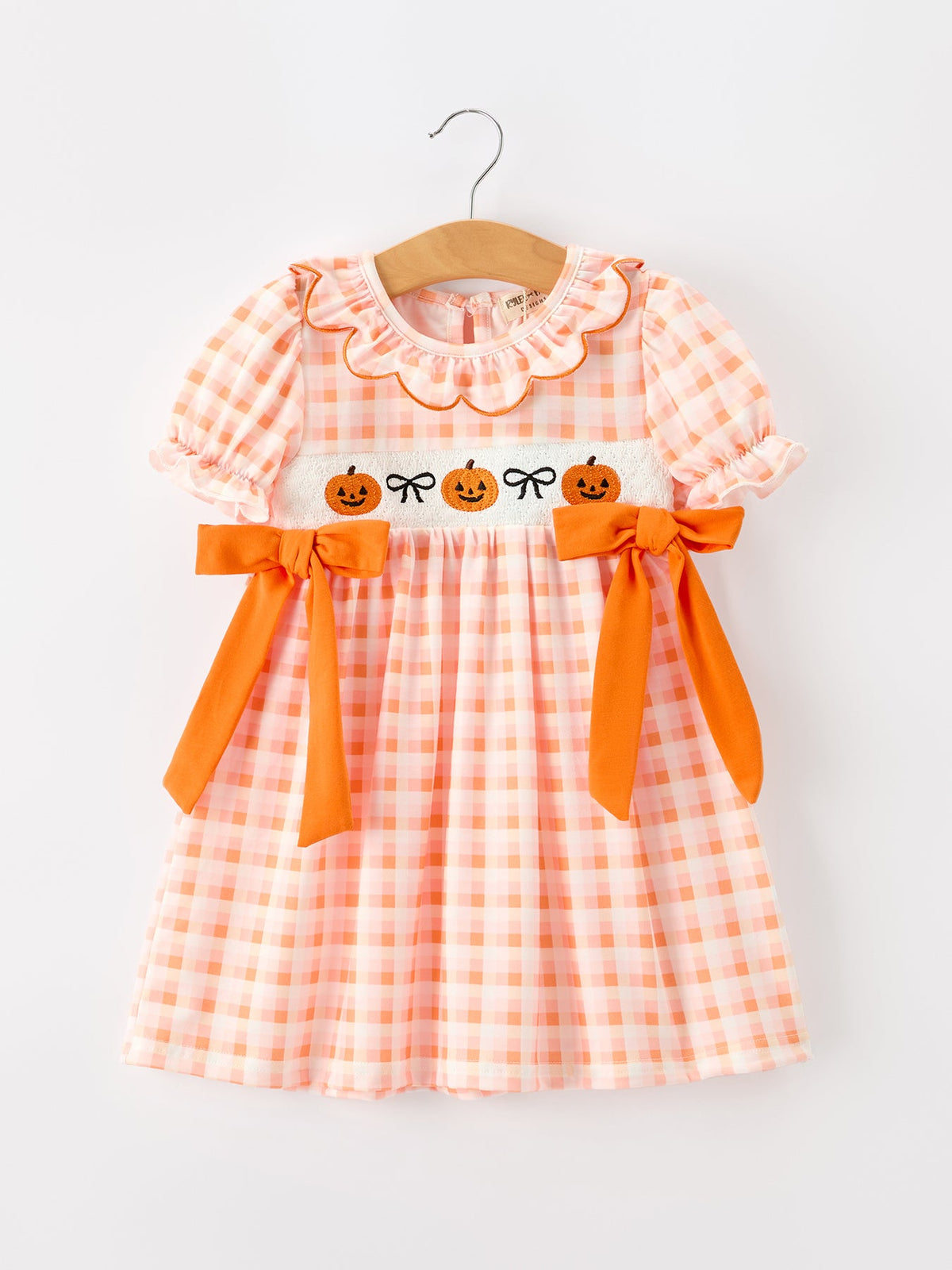 Rylee Faith Designs - Halloween Pumpkin Plaid Bow Girls Dress