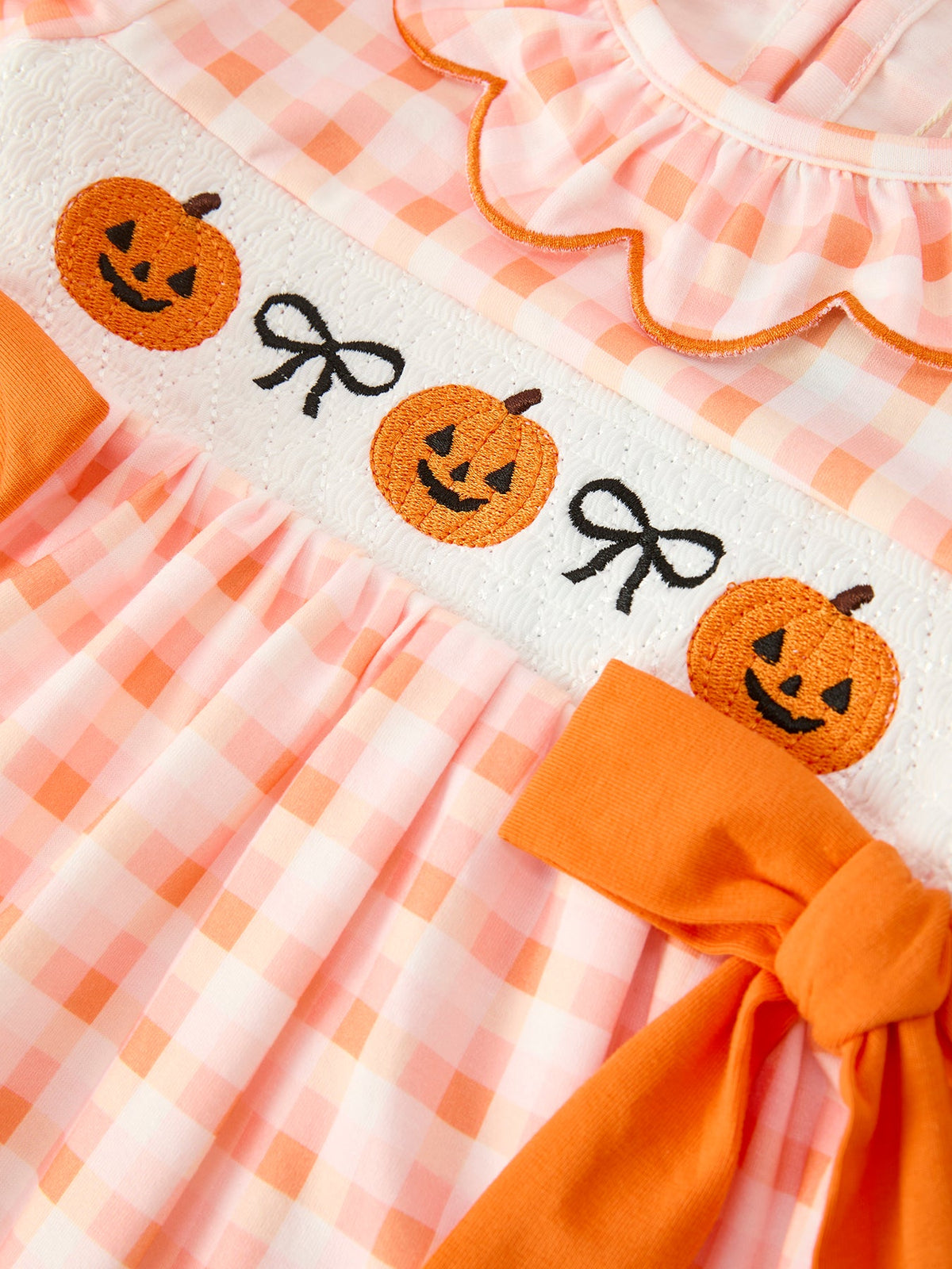 Rylee Faith Designs - Halloween Pumpkin Plaid Bow Girls Dress - alternate view 3
