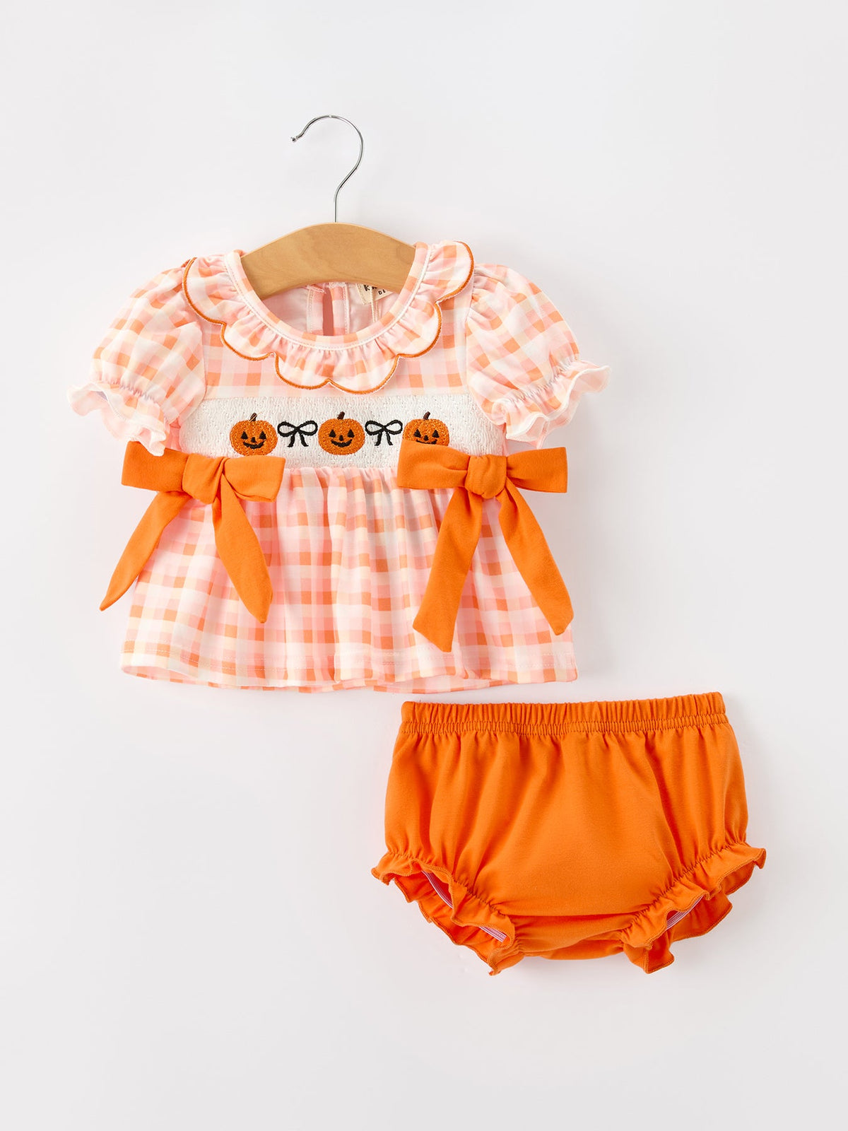 Rylee Faith Designs - Halloween Pumpkin Plaid Girls Bloomer Set