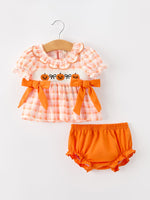 Rylee Faith Designs - Halloween Pumpkin Plaid Girls Bloomer Set