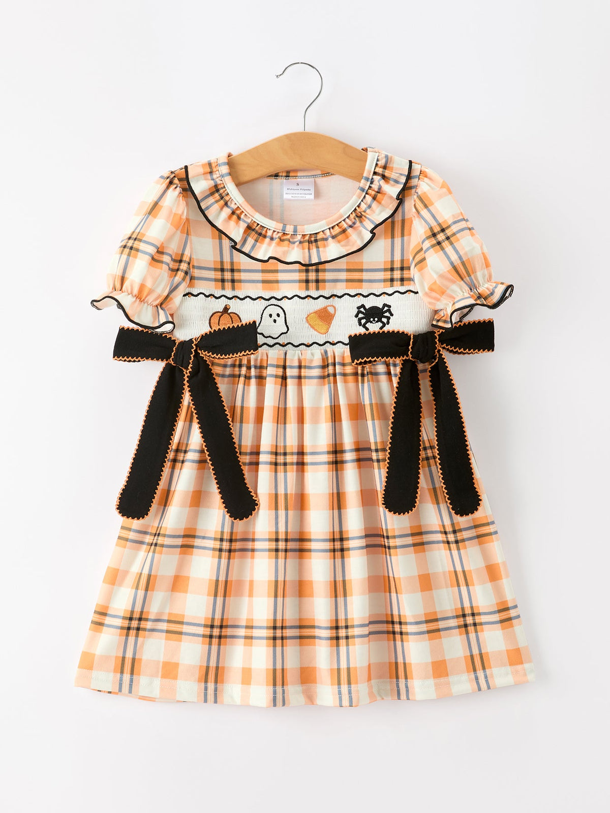 Rylee Faith Designs - Halloween Plaid Smocked Girls Dress