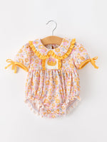 Rylee Faith Designs - Halloween Pumpkin Floral Baby Bubble Romper
