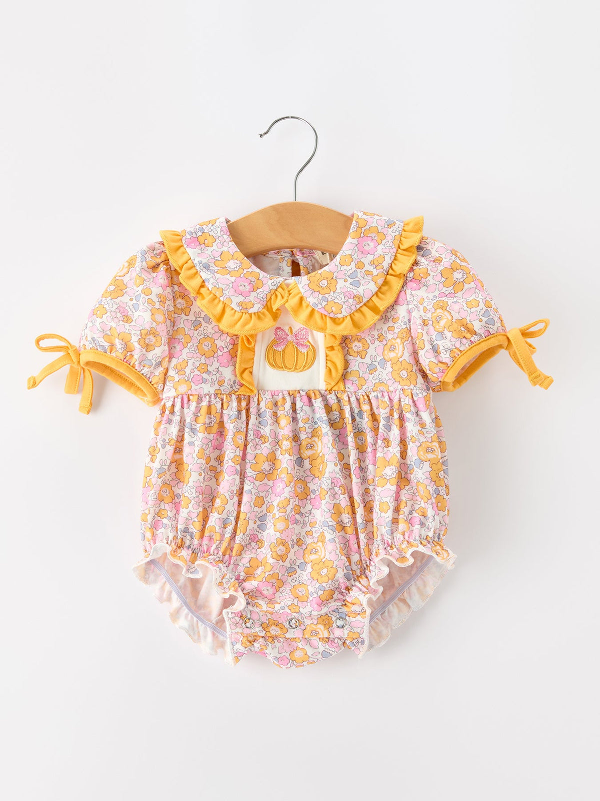 Rylee Faith Designs - Halloween Pumpkin Floral Baby Bubble Romper